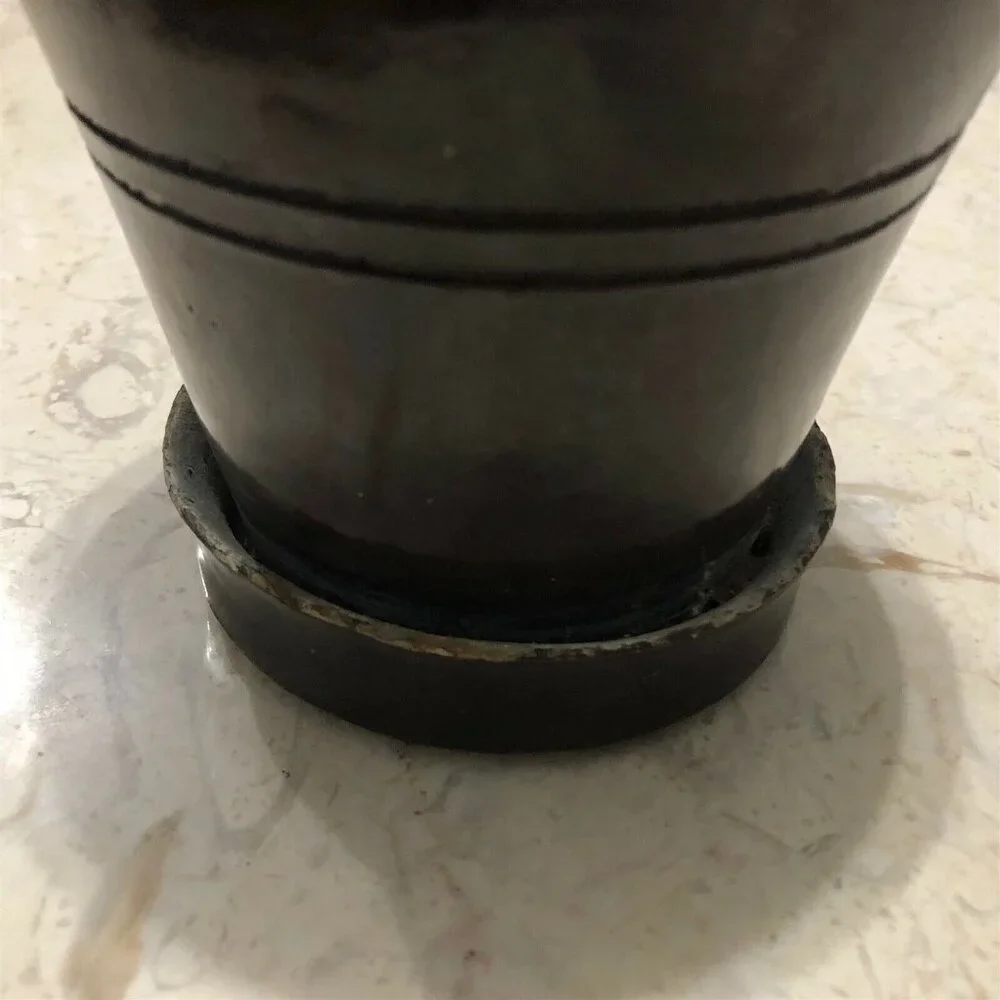 Vintage Pottery Planter with attached Saucer Brown Glaze Primitive